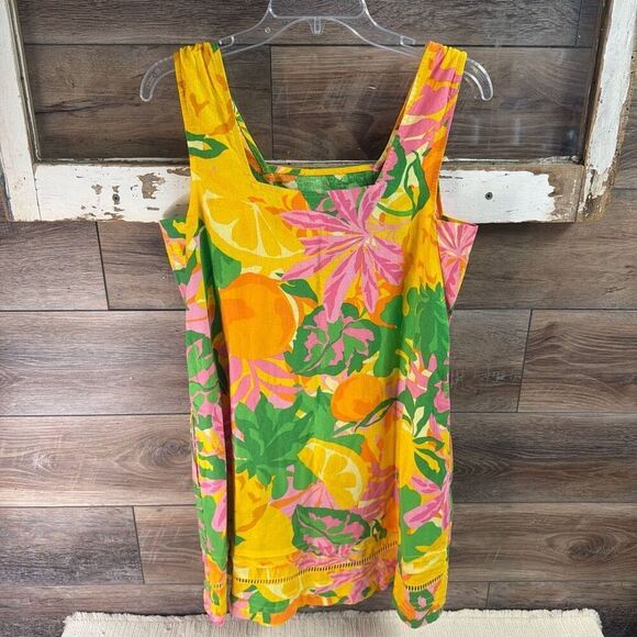C&C California Linen Tropical Citrus Floral Sleeveless Shift Dress Summer Sz XS - Picture 4 of 7